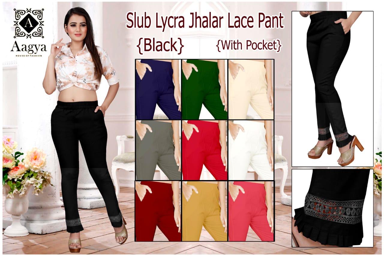 Aagya Jhalar latest Fancy Designer Lace Pant Rayon Strechable Bottom Wear